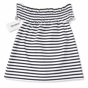 Zara Off Shoulder Striped Top Navy White Size L NWT Coastal Summer Stretch